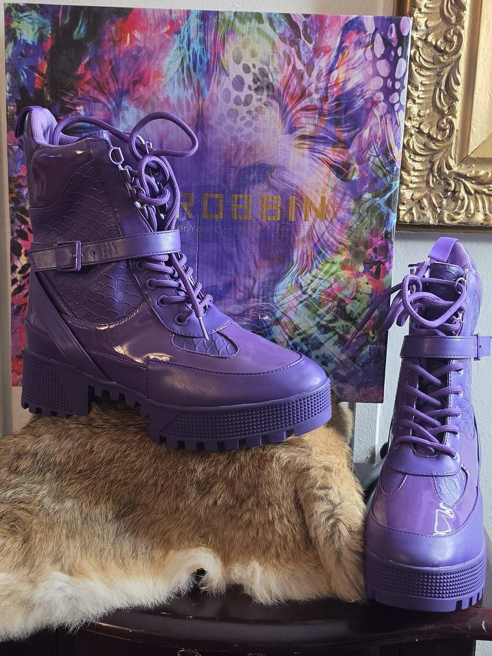 Cape Robbin Glossy Purple Platform Lace-Up Combat Boots